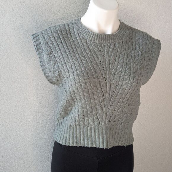 Cable Knit Sweater Vest Green Gray - Picture 4 of 6